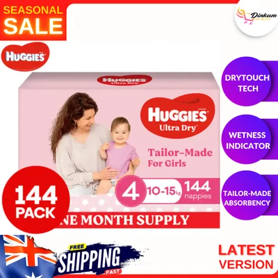 $98.11 • Buy Huggies Ultra Dry Nappies For Girls Size 4 10-15kg Nappies 144pk