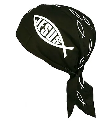 Christian Doo Rag Motorcycle Skull Cap Religious Chemo Bandana Cover Fish Symbol • $11.95