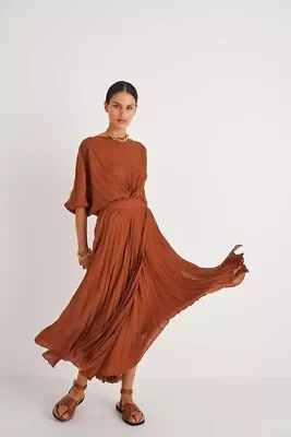 Oroton Tawny Brown Pleated Maxi Dress - Size 10 • $85