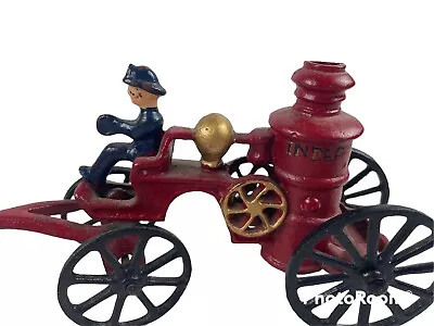 Metal Fire Truck Cast Iron Collectable Horse Drawn Fireman’s Water Cart • $29.99