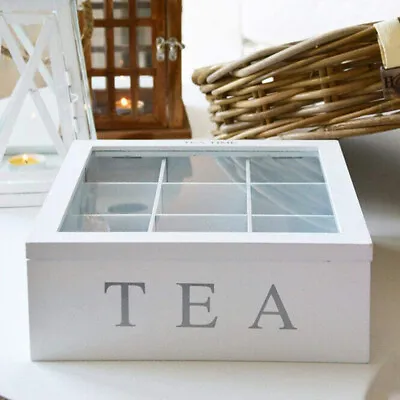 Tea Bag Storage Chest Box Wooden Glass Window Jewellery Organizer W/ Clear Lid • $28.99