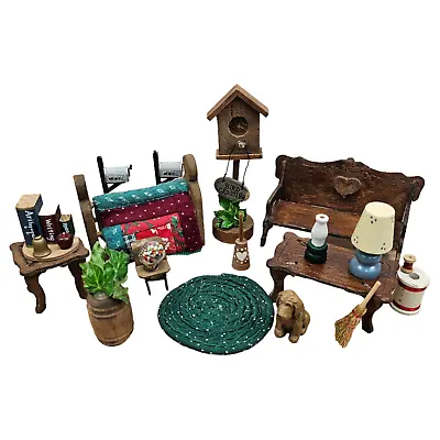 Vintage Dollhouse Mini Miniatures Lot Country Home 18 Pieces Quilt Rack Dog Rug • $22.49