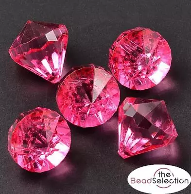 LARGE FACETED HOT PINK ACRYLIC DIAMOND TOP DRILL PENDANT BEAD 31mm ACR189 • £2.99