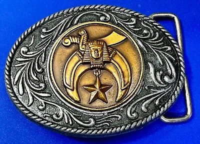 Shriner Mason Masonic Freemason Sword Western Oval Two Tone Belt Buckle • $11.20