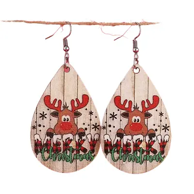 Christmas Moose PU Leather Teardrop Dangle Earrings - New • $12.99