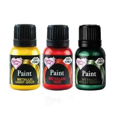 Cake Baking Edible Paint Set Rainbow Dust Metallic  Light Gold Red Holly Green • £11.49