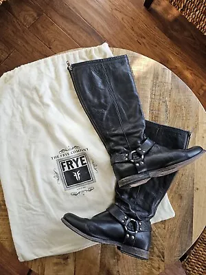 Frye Women's Black Square Toe Harness Motorcycle Biker Boots Size 8 Made In USA • $79.99