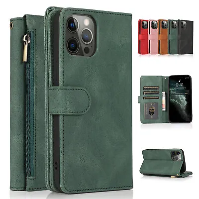 Leather Card Wallet Zipper Flip Case For IPhone 14 15 Pro Max 13 12 11 XS XR 87+ • $11.62
