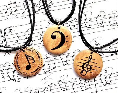 Music Necklace Teachers Gifts For Him Musicians Treble Bass Clef Pendant For Men • £16.99