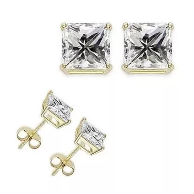 New Silver Yellow Gold Plated  2 Carat 6MM Clear Princess Cut CZ Stud Earrings • $14.95