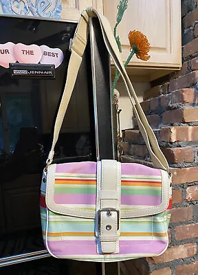 Coach Hampton Rainbow Striped 9x7 Handbag Pocketbook Purse • $39.99
