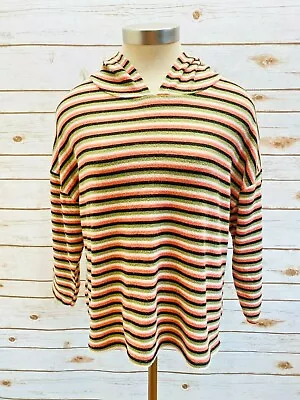 POOF NEW YORK Women 3/4 Sleeve Hoodie Pullover Striped Casual Top Size Medium • $14.99