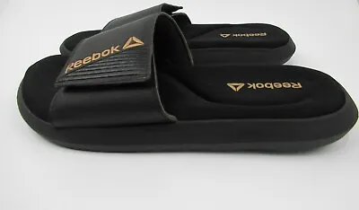 Reebok Slides Womens Adjustable Strap Size 9 Black/Gold Memory Foam Sandals • $9.95