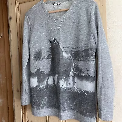 M&S Indigo Range Grey Mix Sweatshirt With Horse On Front Size 12 • £3.99