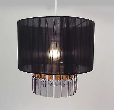 Ribbons & Gems Chandelier Ceiling Pendant Light Shade Black Light Decoration • £14.99