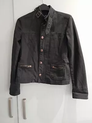 Earl Jeans Size 8/10 (P) Black Denim Jacket With Buckle Detail • £28