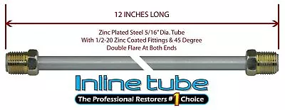 5/16 Fuel Line 12 Inch Oe Zinc Steel 1/2-20 Tube Nuts 45 Degree Double Flare • $9.50