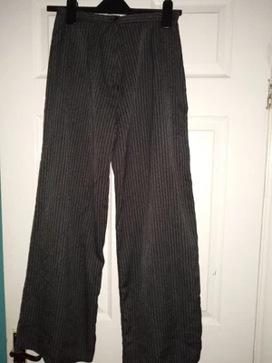 £0.99 • Buy Womens Black Grey Pin Striped Wide Leg Trousers Waist 26 Inch Waist Size 8
