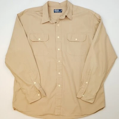 Polo Ralph Lauren Mens Utility Shirt Vintage XL (Loose) Classic Fit Beige Solid • £29.99