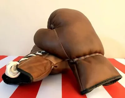 Vintage Antique Brown Leather 12oz Boxing Gloves With Leather Laces • $49.99