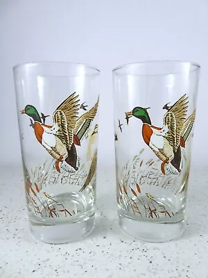 Vintage Libbey Waterfowl Beverage Highball Glasses 12 Ounce Pair Mid Century • $17.09