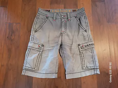 Rock Revival Lightweight Cargo Shorts W/Leather Trim In Gray Men's Size 31 • $44.99