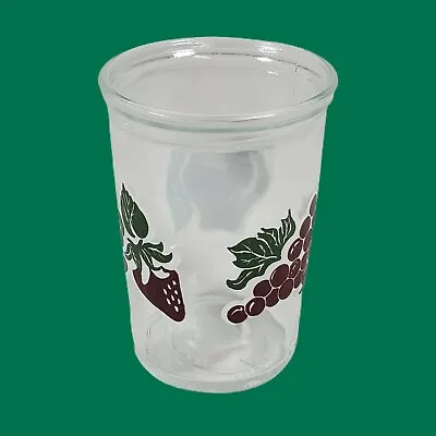Bama Jelly Jar Glass Fruit Medley AppleStrawberry Grapes 4  Tall Mcm Vintage  • $4.52