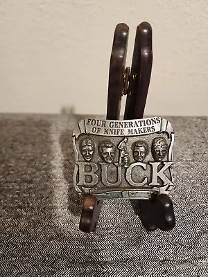 Belt Buckle Buck Knife Makers Four Generations Silver Pewter Smoky Mountain  • $24