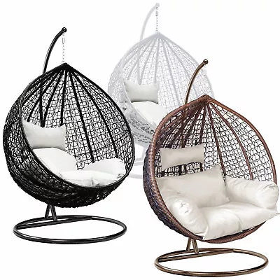 Hanging Egg Chair Rattan Garden Swing Chairs Patio Indoor Outdoor With Cushion • £99.99