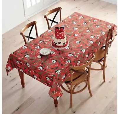 Disney Christmas Festive Red Mickey Mouse 60x84 Oblong Woven Tablecloth NWT • $46.99