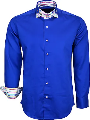 Designer Italian Shirt Slim Fit Long Sleeves Casual Shirts Double Collar • £14.99