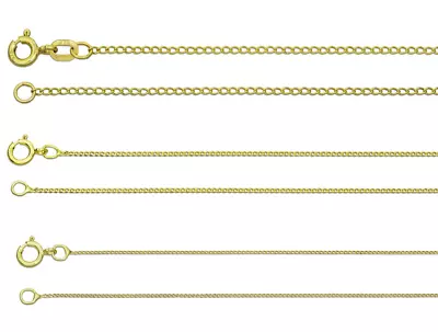 9CT GOLD CURB CHAIN 0.5mm 0.7mm 1.5mm SOLID GOLD LINK NECKLACE 16 18 20 Inch 375 • £89.99