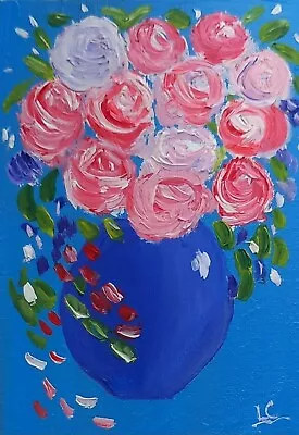 ACEO Original Miniature Oil Painting. Cascade Of Peonies . Still Life. Flowers. • £0.99