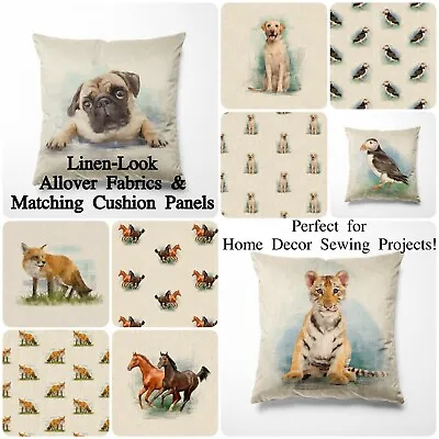 Linen Look Fabric Animal Cotton-Rich All Over And Cushion Panels For Home Decor  • £2.75