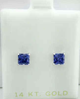 AAA  1.44 Cts LAB TANZANITES STUD EARRINGS 14k WHITE GOLD - New With Tag • £0.80