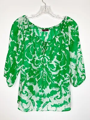 Velvet Brand Blouse Green And White Silk Blouse Size Small • $25