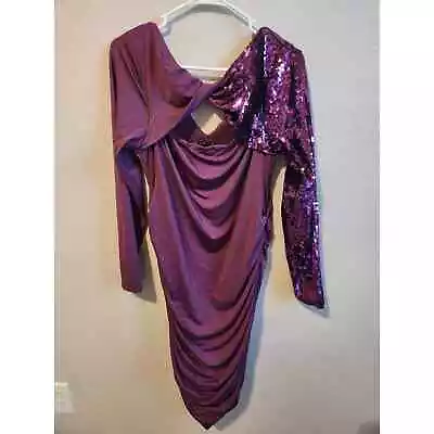 Vintage Venus Womens Sz L Long Sleeve Midi Party Dress Purple Sequin • $16.56