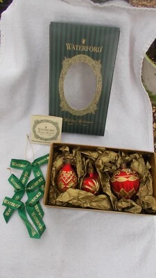 $55 • Buy Set Of 3 Waterford Holiday Heirlooms Christmas Ornaments 2003 Red Gold New W Box