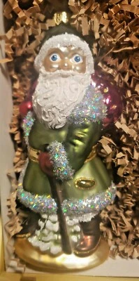 $21.98 • Buy Vaillancourt Polish Glass Ornament Glitz Green Striding Starlight Santa Signed