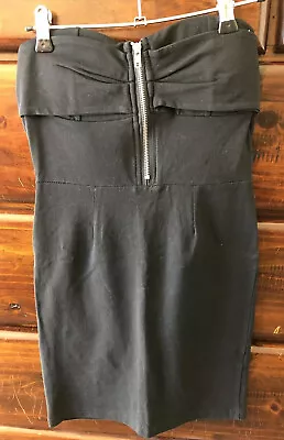 ICE Strapless Mini Dress Black Zipper Front Club Sexy Grunge Goth Festival Sz S • $7.95