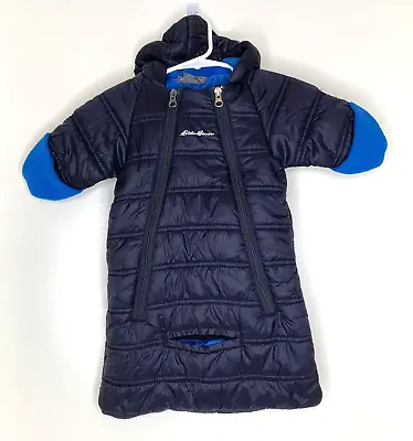 Eddie Bauer 0-3 Months Baby GN Puffer Snowsuit Navy Blue Bunting Hooded Bag • $32.77