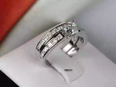 Ladies 2c Sterling Silver 925 Princess Cut Bridal Engagement Wedding 2 Ring Set • $17.30