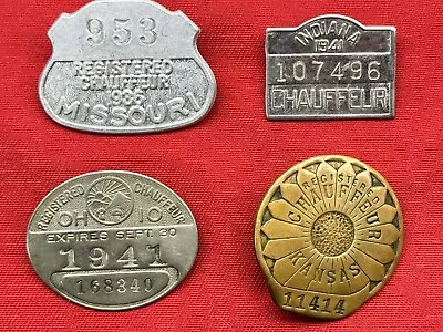 Lot Of 4 1930's & 40's Chauffeur Badges Kansas Ohio Indiana Missouri • $29