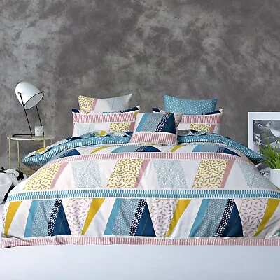 £20 • Buy Miami Geo Soft 100% Cotton Teal Blue Ochre Duvet Cover Pillow Case Bedding Set