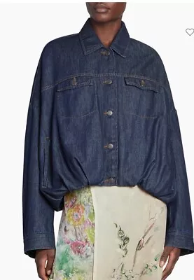 NWT Dries Van Noten Indigo Blue 507 Vesto Blouson Hem Denim Jacket Size XS • $379.95