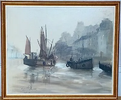 Original Oil Painting Framed Brixham Harbour Fishing Boats - Signed TERRY BURKE • £100