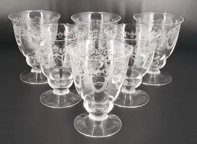 Vintage Etched Iced Tea Footed Goblet Set Of 6  Lead Glow! • $30