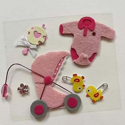 Baby Girl Pink Pram Baby Grow Newborn Embellishments New Craft For Occasion • £1.75