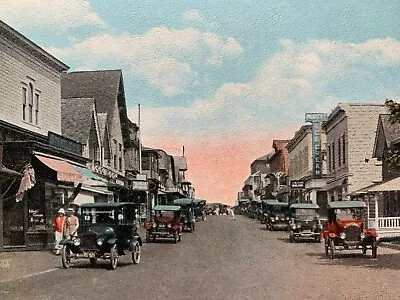 Postcard Oak Bluffs MA - C1920s Circuit Avenue Businesses Old Cars Ice Cream • $9