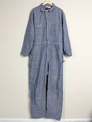 Vintage Wrangler Big Ben Coveralls Jumpsuit Overalls Blue Denim Herringbone 46 • $39.98